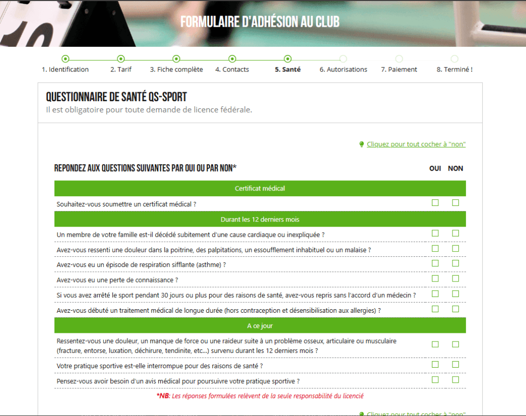 Questionnaire du club