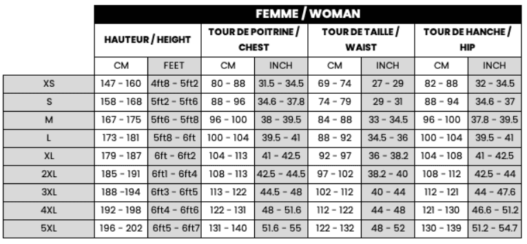 guide des tailles — femme